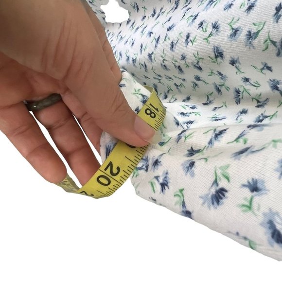 Vintage 90s White Blue Micro Floral Spaghetti Strap Knee Length Dress Medium - Picture 8 of 8